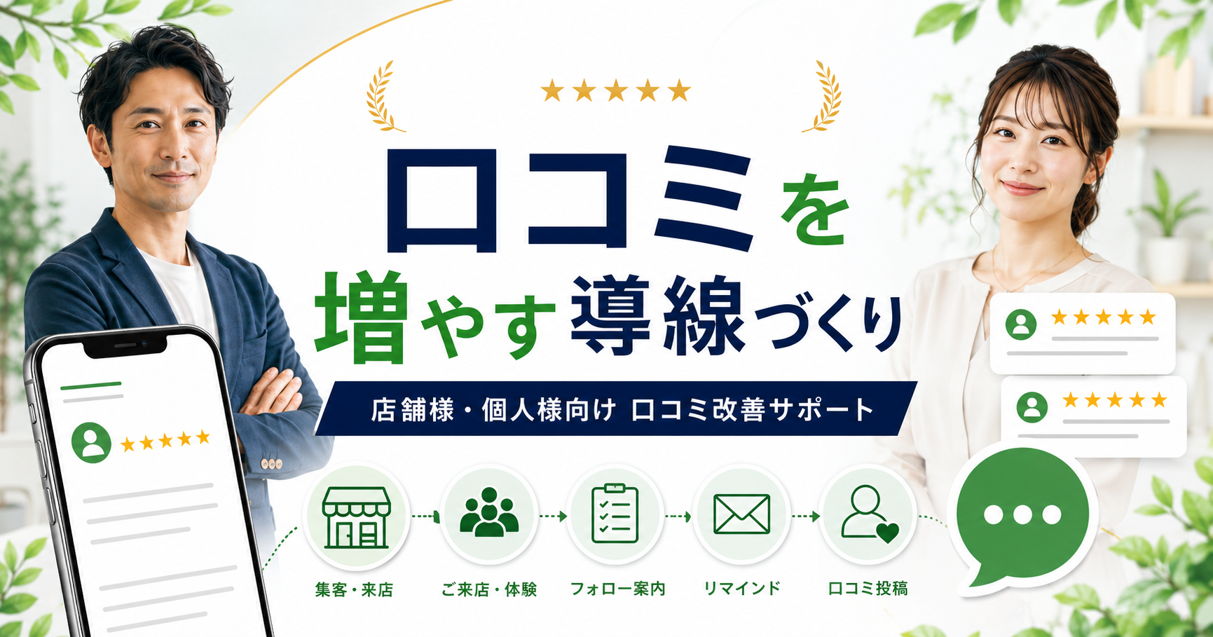 店舗様・個人様向けに口コミを増やす導線づくりを説明するアイキャッチ