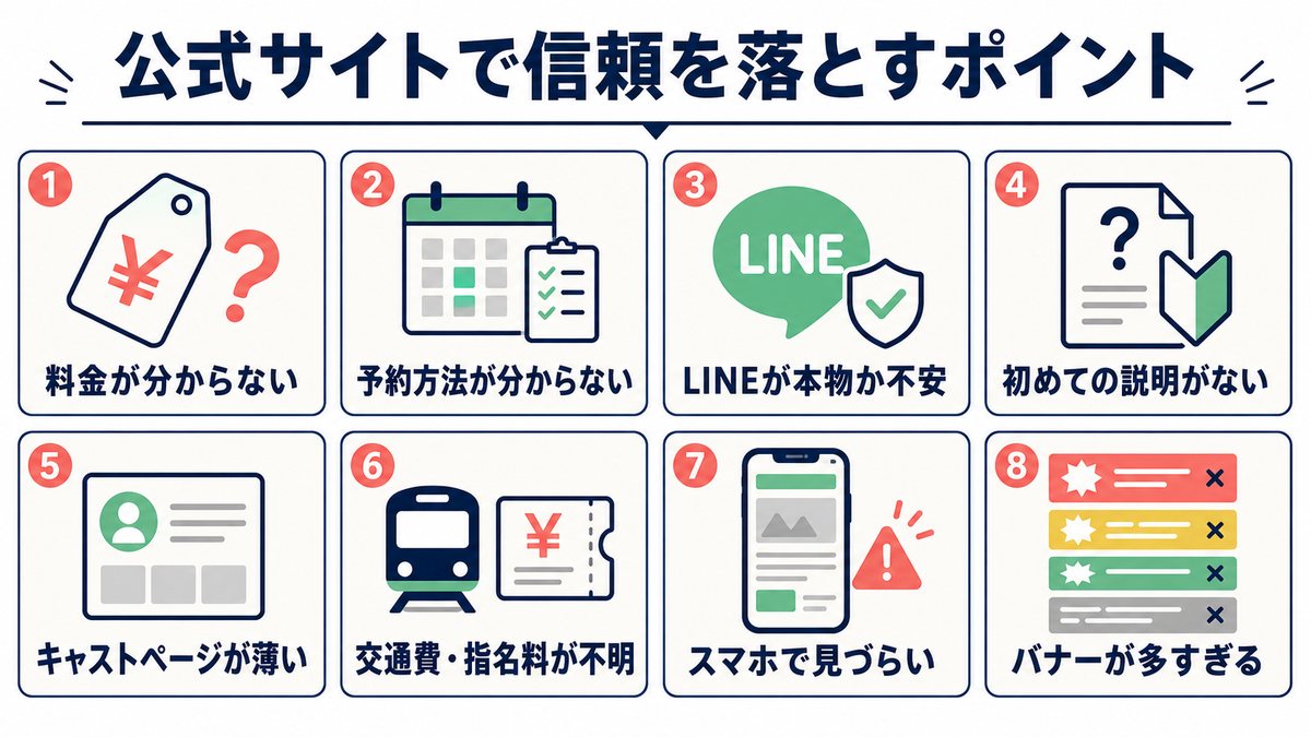 公式サイトで信頼を落とす料金や予約方法など8つのポイント